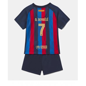 Barcelona Ousmane Dembele #7 Hjemmedraktsett Barn 2022-23 Kortermet (+ Korte bukser)
